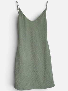 Luvalot Green Ribbed/Wave Detail Cami Mini Textured Dress Size US 4